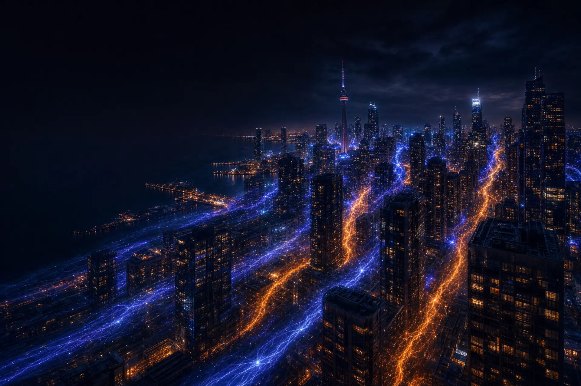 Canadian city skyline at night